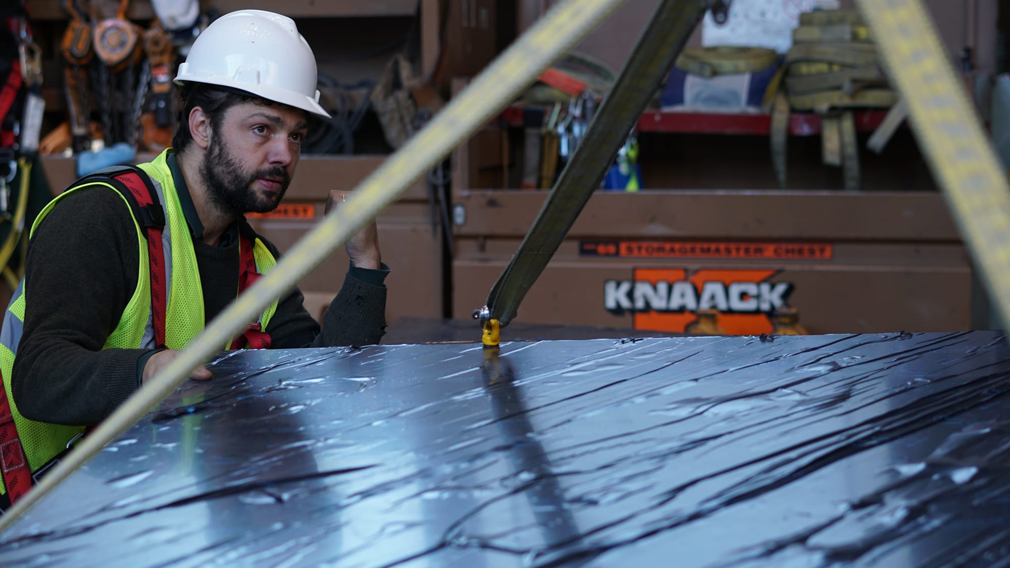 Conrad Shawcross installing artwork